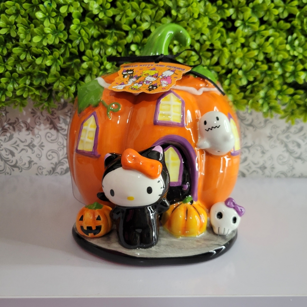 Hello Kitty Halloween Pumpkin Jar With Lid 2024 Blue Sky Ceramic Sculpted Jar